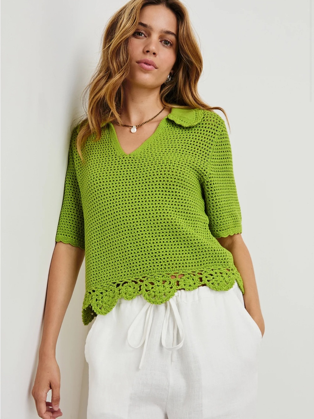 Rails Citron Green Crochet V-Neck Short Sleeve Sweater, size s, new with tags